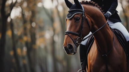 elegant equestrian on a horse in autumn, showcasing the grace of horseback riding, ideal for equestr
