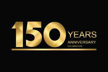 Wall Mural - 150 year anniversary vector banner template. gold icon isolated on black background.