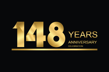 Wall Mural - 148 year anniversary vector banner template. gold icon isolated on black background.