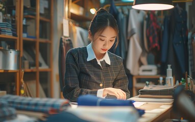 Canvas Print - person sitting in clothing store working