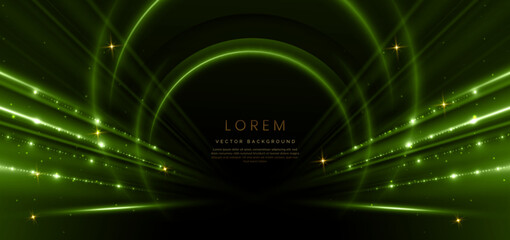 Wall Mural - Elegant green circle glowing with lighting effect sparkle on black background. Template premium award design.