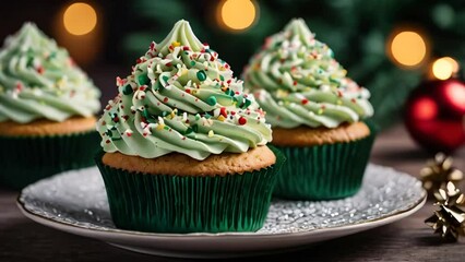 Wall Mural - delicious cupcakes with cream on the table