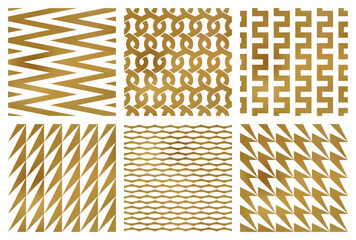 Wall Mural - Vector seamless patterns set of different golden simple abstract ornaments. Modern patterned tiles design. Samples of elegant print on textile.