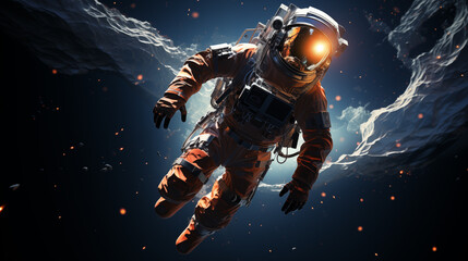 astronaut warrior on the moon , graphic of an astronaut flying in space.