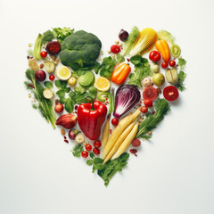 Wall Mural - A colorful and healthy assortment of fruits and vegetables arranged in the shape of a heart