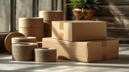 Aufkleber - Isolated on white background, this brown cardboard box is suitable for packaging purposes.