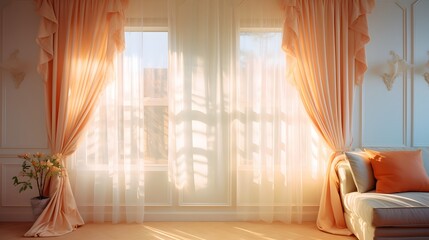 Curtain interior decoration in living room with sunlight