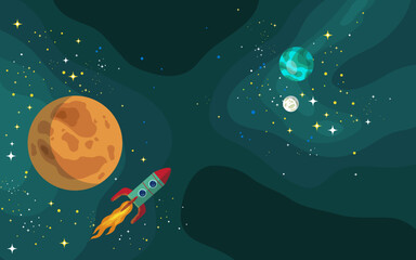 Wall Mural - vector space background . cute flat style template with stars in outer space