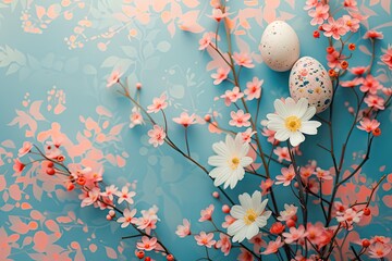 Poster - easter eggs and flowers