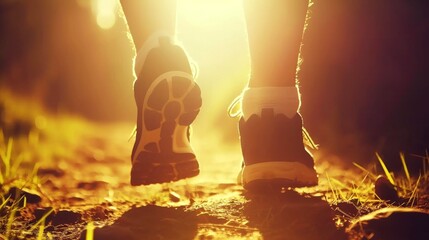 Close-up, Marathon running race people competing in fitness and healthy active lifestyle feet on road