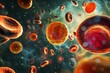 © World of AI - different types of blood cells floating around, microscopic