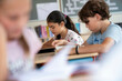 © Connect Images - Young boy studying her text book in class