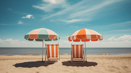 Wall Mural - beach chairs with umbrellas on the sandy beach