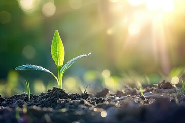 Wall Mural - Nurturing embrace of earth young sapling symbolizes miraculous journey of growth and life in heart of nature small but resilient plant set against backdrop of fertile soil is vibrant and gardening