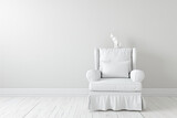 Fototapeta  - Lazy white cat on the sofa in the living room and cute
