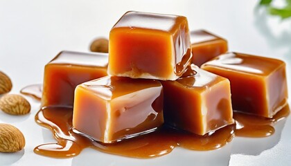 Wall Mural - caramel candy with caramel topping on white backgrounds healthy food ingredient come generated