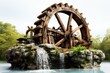 Water mill wooden wheel Generative AI