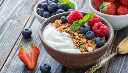 Poster - granola yoghurt breakfast with berries