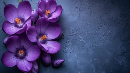 Poster - A high quality photo of purple crocus flowers in spring.
