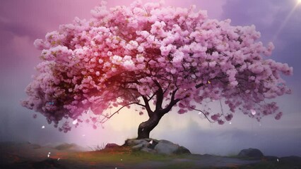 beautiful cherry tree with tender flowers. seamless looping overlay 4k virtual video animation background 