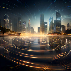 light trails on the modern building background in shanghai china