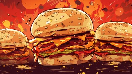 Wall Mural - Ash Background with hamburgers