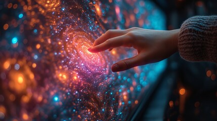 Leinwandbilder - Conceptual picture of a woman touching the metaverse universe, symbolizing a transition to a digital age for the next generation of technology.