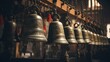 A Row of Bells Hanging From a Wall