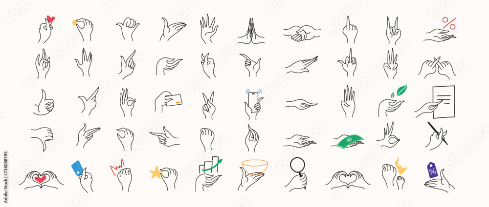 Set of 50 icons include hand gestures . Full Vector Outline Style Icons ...