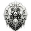 Portrait of prince in tattoo style on white background, black and white illustration generated with AI. Emblem design