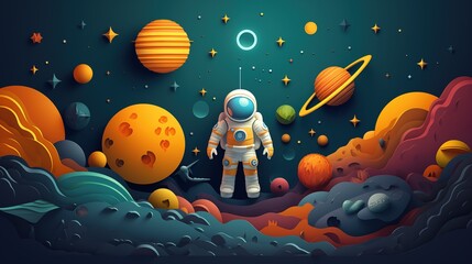 Wall Mural - illustration of an astronaut with universe background, generative ai
