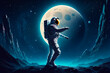 Astronaut dances in the moonlight in space with the stars of the planet. Generative AI