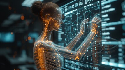 Aufkleber - Biological research and biotechnology concept. Radiologists using holographic scan projects of human bodies to create 3-D renderings of digital x-rays.