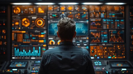 Poster - Business analytics dashboard powered by big data and artificial intelligence technologies. Data scientist analyzing complex information with AI for business analytics dashboards.