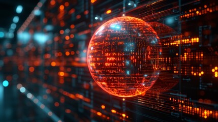 Poster - HUD wireframe mesh sphere with dots and lines. Visual data infographics design. Science technology. Digital data. Analyzing data.