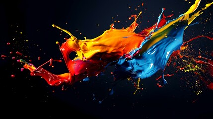 Poster - Abstract colorful paint splashes mid-air on a black background