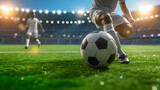 Fototapeta Sport - Soccer Player Kicking Ball on Field