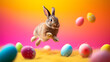 Easter Bunny Jumping Among Colorful Eggs