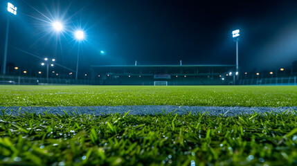 Wall Mural - Soccer Field at Night With Bright Lights