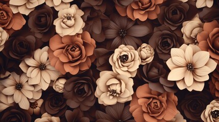 Canvas Print - Background with different flowers in Coffee Brown color