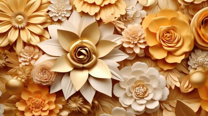 Canvas Print - Background with different flowers in Gold color