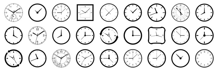 Aufkleber - Clock icon collection. Set of different time clock icon. Clock watch icon. Clock face blank isolated on white background.