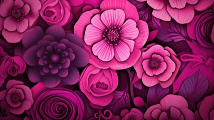 Sticker - Background with different flowers in Magenta color.