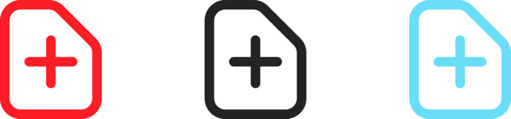 Wall Mural - Add a button file. Flat, color, document with plus icons. Vector icons