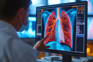 Wall Mural - Doctors of radiology a pulmonologists examine lungs of patient AI Generation