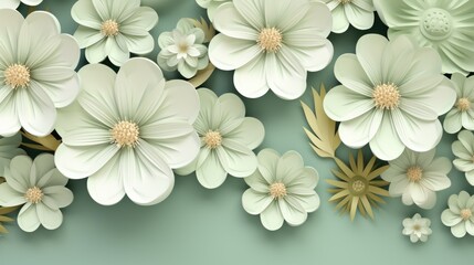 Canvas Print - Background with different flowers in Pista Green color