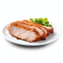 Wall Mural - a Crispy pork on a white plate, studio light , isolated on white background