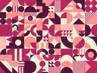 Poster - Beige, pink, maroon and purple modern geometric pattern, abstract background. Vector contemporary tile features clean lines, bold shapes, and minimalist palette, creating a dynamic abstraction