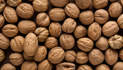 Wall Mural - Top view background of walnuts