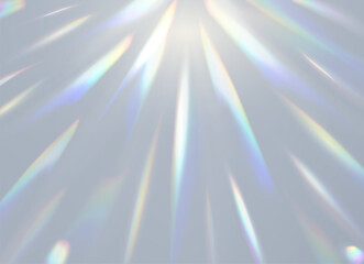 Prism light flare effect, overlay background with rainbow shine of crystal glass, vector shiny glow. Prism light dispersion with rainbow rays and shiny glares effect of sun light or glass refraction